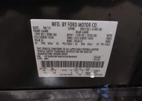 2016 Ford Explorer Limited from USA, damaged, VIN 1FM5K8F89GGA56995